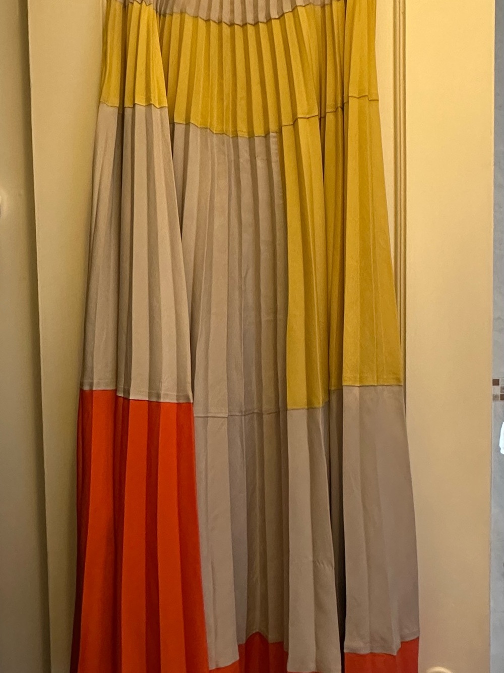 Anthropologie Colorblock Pleated Maxi Skirt in Yellow, Orange, Beige